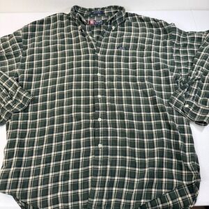 Chaps Ralph Lauren Plaid Flannel Button Up Shirt Mens XL Green Beige Long Sleeve